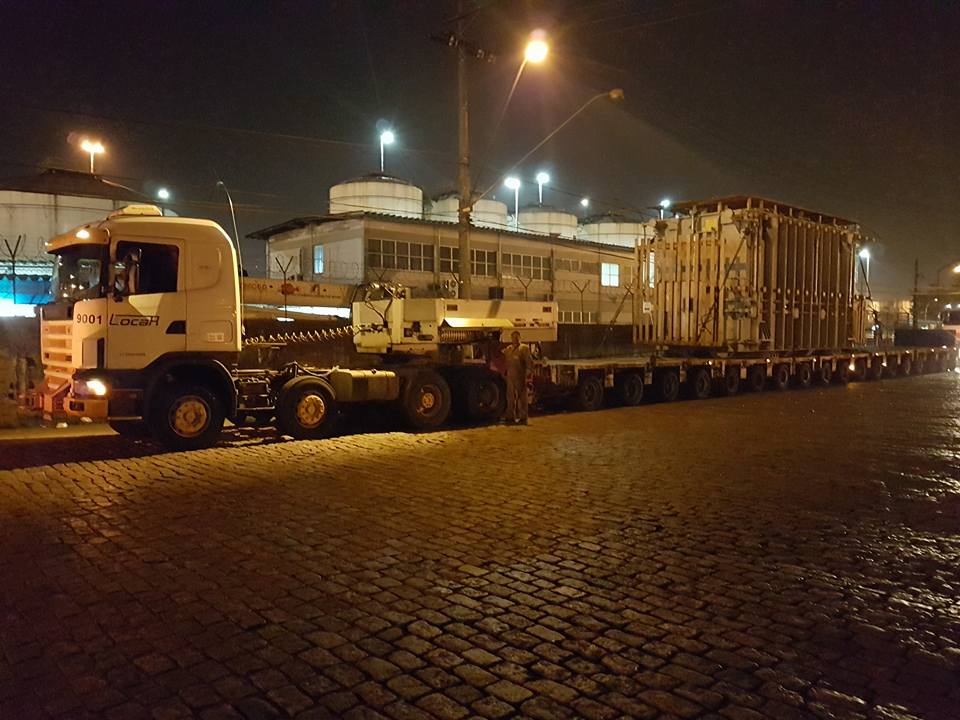 LOCAR transport Siemens Transformer with 18 axle lines Hydraulic Modular Trailer arriving at Santos Port Brazil, www.heavyliftphoto.com