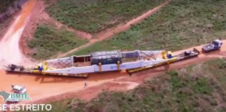 Transdata deliver 14 units transformers by Goldhofer hydraulic modular trailer and high girder bridge to Xingu substation in Brazilian Amazon, www.heavyliftphoto.com