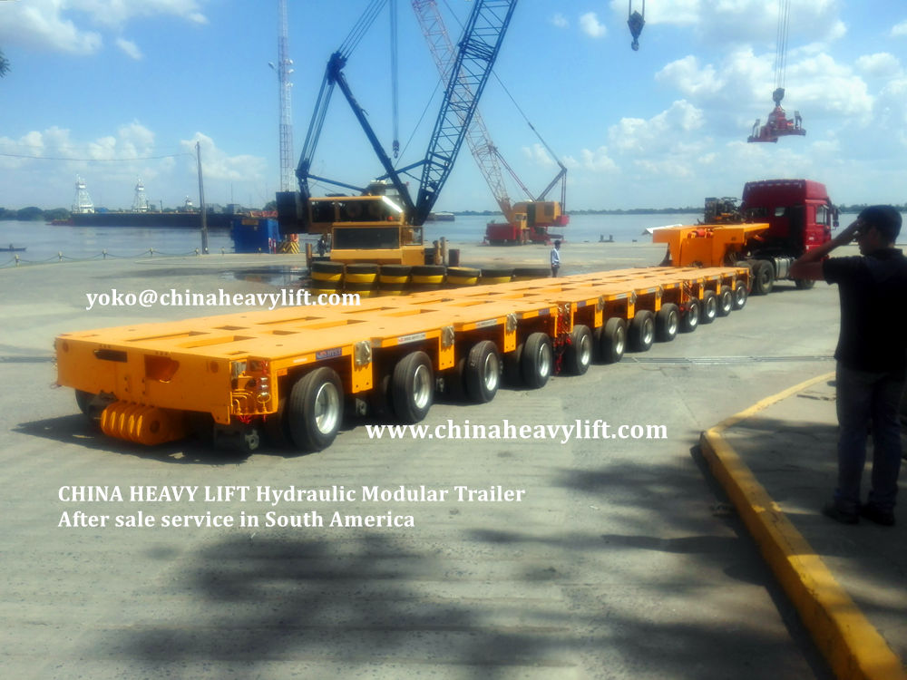 CHINA HEAVY LIFT manufacture 12 axle line Goldhofer THP/SL Hydraulic Modular platform Trailer After sale service in Paraguay South America, www.chinaheavylift.com