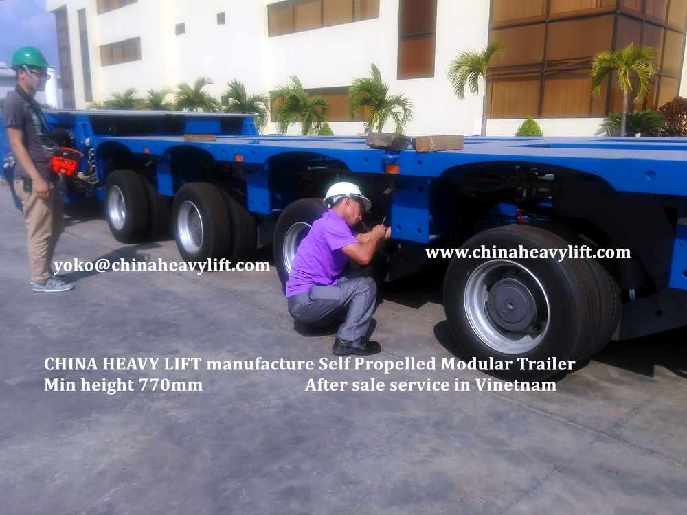 CHINA HEAVY LIFT manufacture 24 axle line SPMT Self propelled modular trailer after sale service in Vietnam, www.chinaheavylift.com