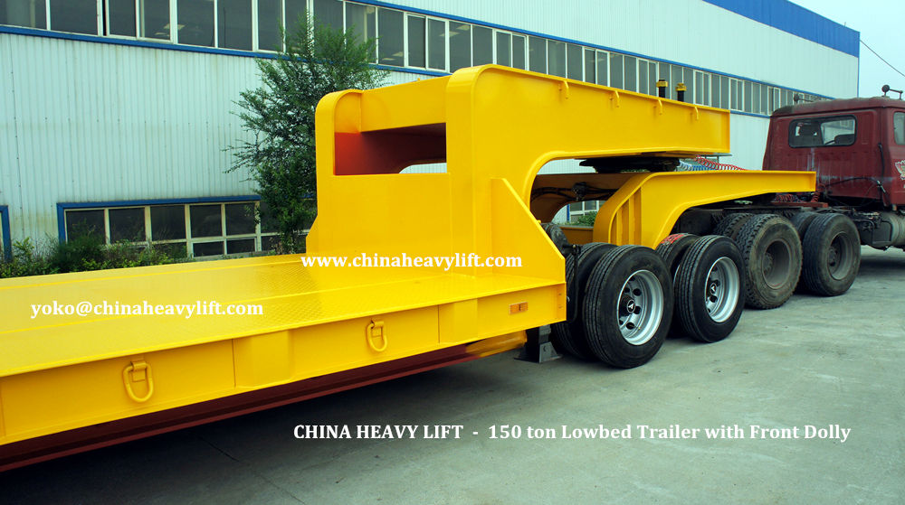 Chinaheavylift manufacture 150 ton Lowbed Trailer with front swing Dolly, www.chinaheavylift.com