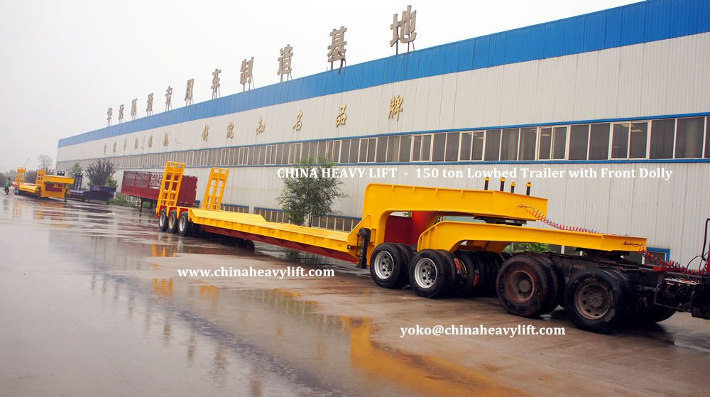 Chinaheavylift manufacture 150 ton Lowbed Trailer with front swing Dolly, www.chinaheavylift.com
