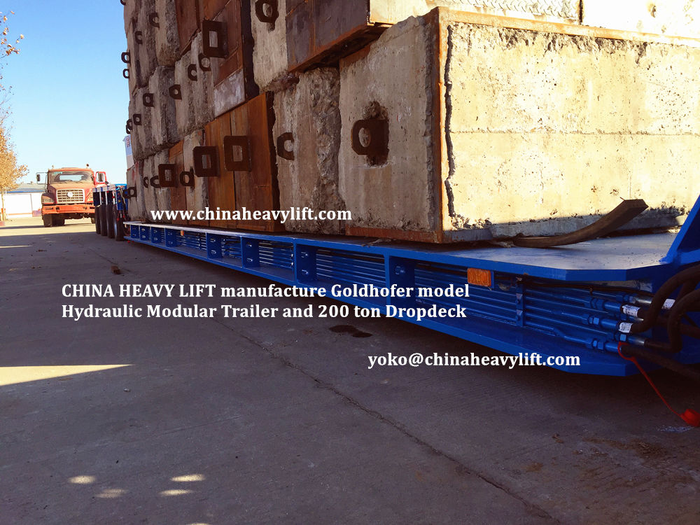 Chinaheavylift manufacture 200 ton Dropdeck and 20 axle lines Goldhofer THP/SL model Hydraulic Modular platform Trailer for Malaysia, www.chinaheavylift.com