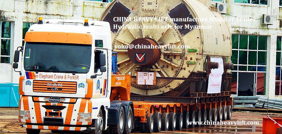 Chinaheavylift manufacture 26 axle lines Modular Trailer (Hydraulic multi axle trailer) to transport Transformer in Myanmar, www.chinaheavylift.com
