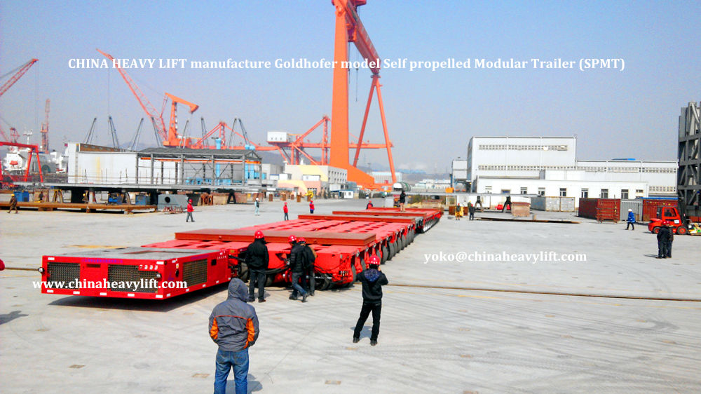 Chinaheavylift manufacture 48 axle line Goldhofer PST/SL SPMT Self Propelled Modular Transporter + THP/SL Modular Trailer transport transport 420 ton Linde Cold box, www.chinaheavylift.com