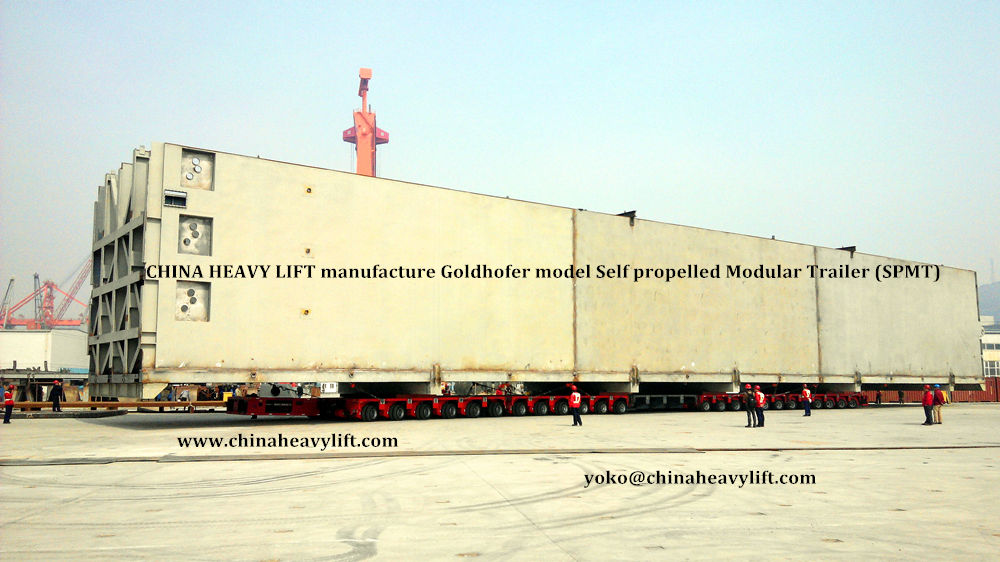 Chinaheavylift manufacture 48 axle line Goldhofer PST/SL SPMT Self Propelled Modular Transporter + THP/SL Modular Trailer transport transport 420 ton Linde Cold box, www.chinaheavylift.com