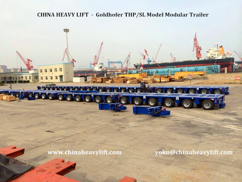 Chinaheavylift manufacture 48 axle lines Goldhofer THP/SL model Modular Trailer side by side for 942 ton Hydrogenation Reactor, www.chinaheavylift.com