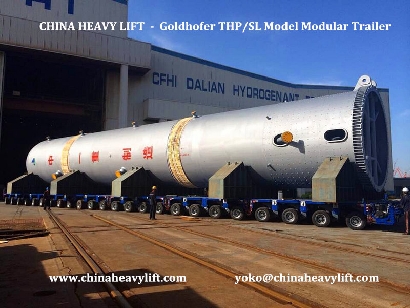 Chinaheavylift manufacture 48 axle lines Goldhofer THP/SL model Modular Trailer side by side for 942 ton Hydrogenation Reactor, www.chinaheavylift.com